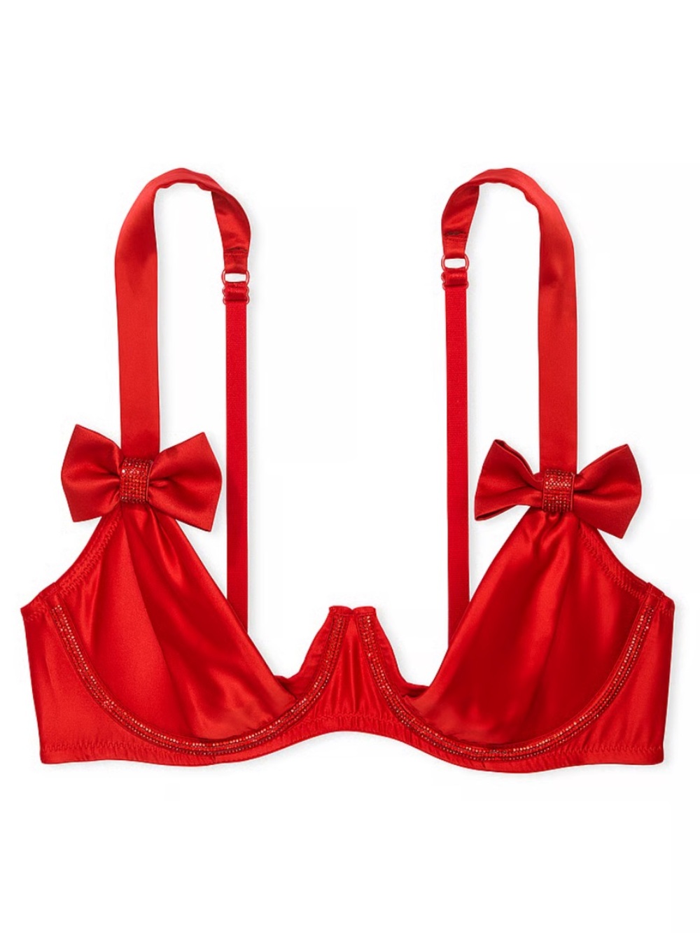 New! Victoria’s Secret twinkle bows red satin bra 34711